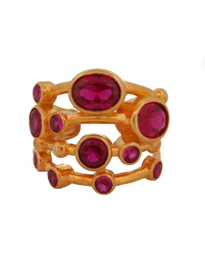Ebru Jewelry Cleopatra Ruby & Gold Adjustable Ring - Multicolour