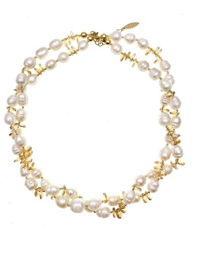 Farra Freshwater Pearls With Crystals Double Strands Necklace - White