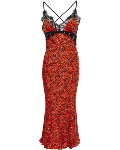 Nissa Spaghetti Straps Print Viscose Dress - Red