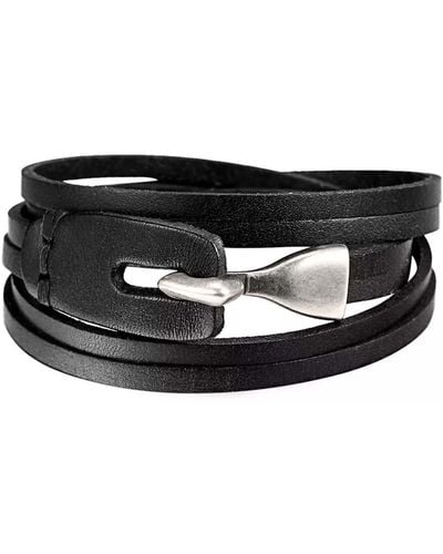N'damus London Multilayer Leather Bracelet With Hook Closure - Black