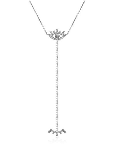Genevieve Collection 18k Gold Evil Eye Diamond Dangle Necklace - White