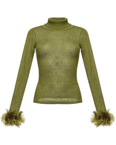 Andreeva Knit Turtleneck With Handmade Knit Details - Green