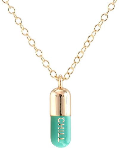 Kris Nations Chill Pill Enamel Necklace Gold Filled, Green Turquoise - Metallic