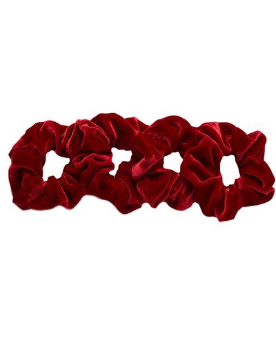 Soft Strokes Silk Silk Velvet Handmade French Scrunchie Set Of Four - Red