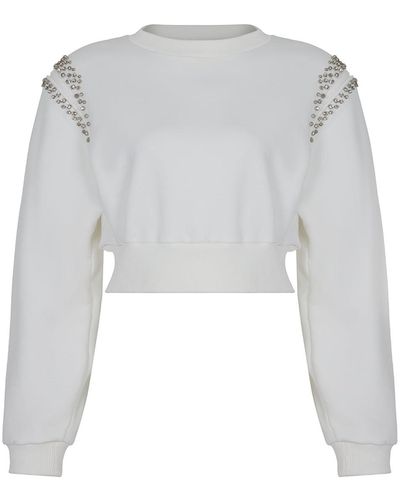 Nocturne Ecru Crop Sweatshirt - White