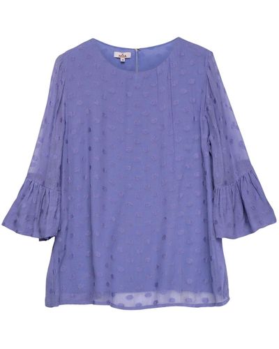 Niza Short Sleeve Blouse With Polka Dot Texture Fabric Purple