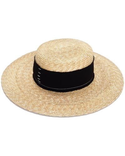 Justine Hats Neutrals Wide Summer Straw Boater - Black