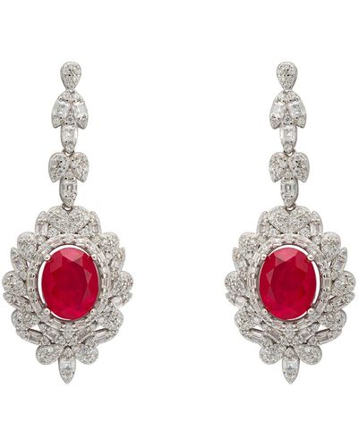 LÁTELITA London Arabesque Splendour Drop Earrings Pink Tourmaline Silver - Red