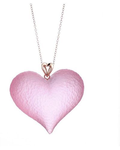 Gold & Honey Pink Lucite Heart Pendant - Multicolour