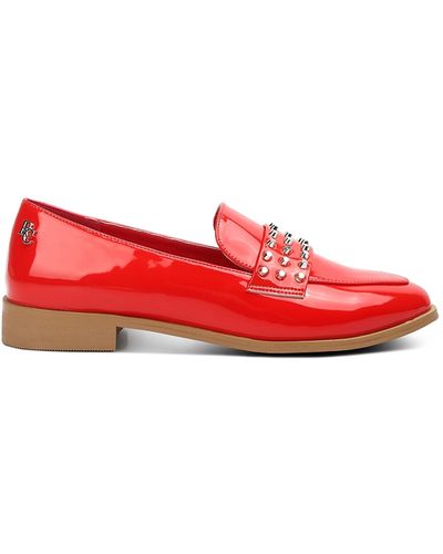 Rag & Co Meanbabe Semicasual Stud Detail Patent Loafers In - Red