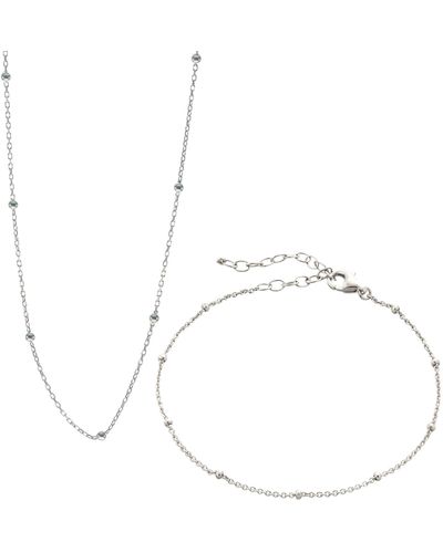 Spero London Bead Chain Sterling Satellite Necklace & Bracelet Set - Metallic