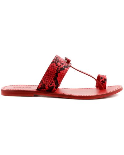 Rag & Co Leona Snake Print Thong Flat Sandals - Red