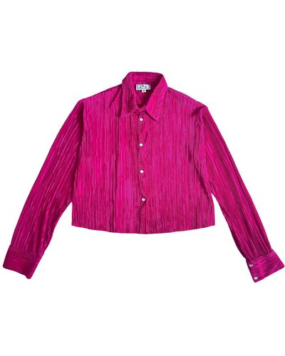 L2R THE LABEL Cropped Pleated Shirt - Purple