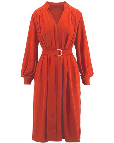 BLUZAT Coral Dress With Pleats - Red