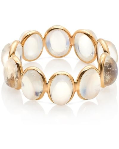 Trésor Rainbow Moonstone Oval Cabochon Stacking Ring Band In 18k Yellow Gold - White