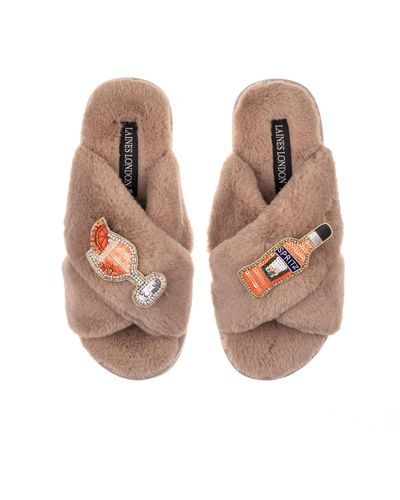 Laines London Classic Laines Slippers With Summer Spritz Brooches - Brown