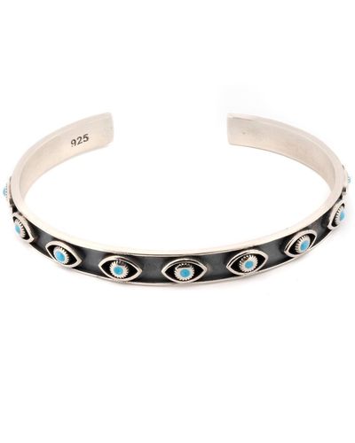Ebru Jewelry Sterling Silver Turquoise Evil Eye Cuff Bracelet - Metallic
