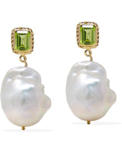 Vintouch Italy Luccichio Gold Vermeil Peridot & Pearl Earrings - Green