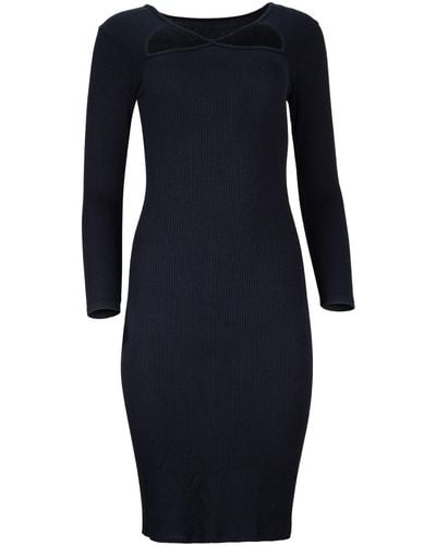Lezat Jenny Long Sleeve Cutout Midi Rib Dress - Blue