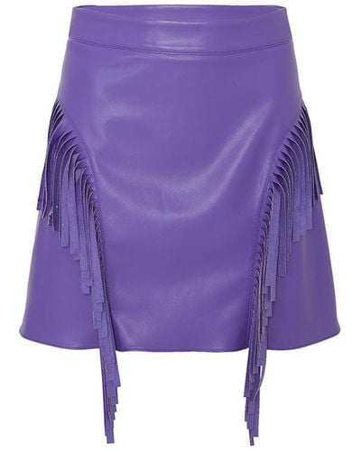 Nocturne Fringe Faux Suede Purple Mini Skirt
