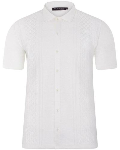 Paul James Knitwear S Lightweight Dante Cotton Linen Patterned Shirt - White