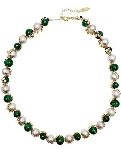 Farra Green Malachite With Grey Freshwater Pearls Statement Necklace
