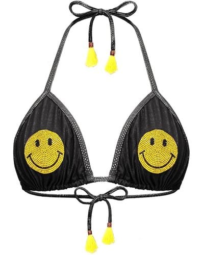 ELIN RITTER IBIZA Smiley Face Crystal Sheer Black Mesh Bikini Top Maanu - Yellow