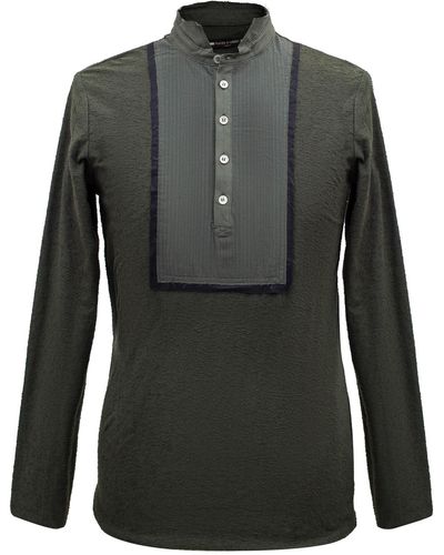 Smart and Joy Long-sleeves T-shirt With Topstitched Bib And High Collar - Green