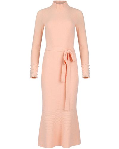 Andreeva / Neutrals Peach Maxi Knit Dress With Pearls Buttons - Pink