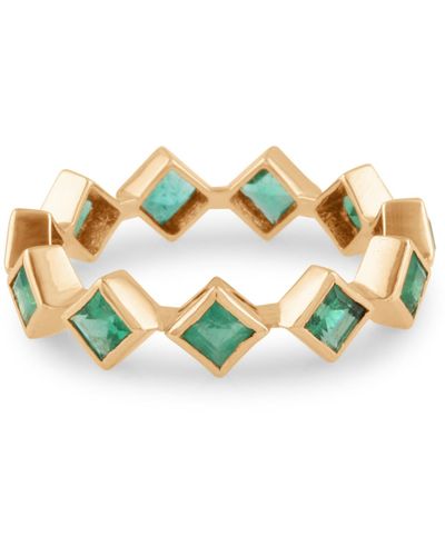 Trésor Emerald Princess Cut Ring In Yellow Gold - Metallic