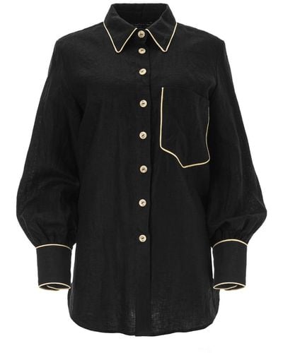 Lita Couture Oversized Linen Shirt In - Black
