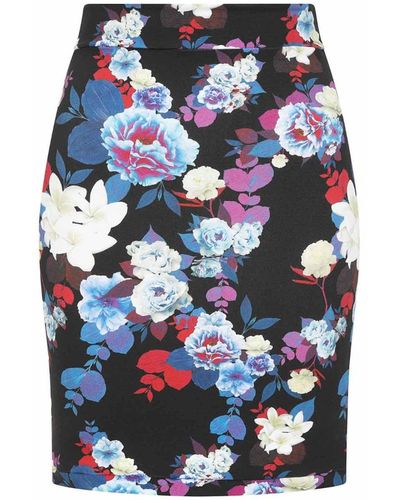 Sophie Cameron Davies Black Floral Jersey Skirt - Blue