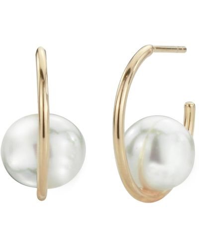 Emma Holland Jewellery Hoop With Floating Pearl Earrings - White
