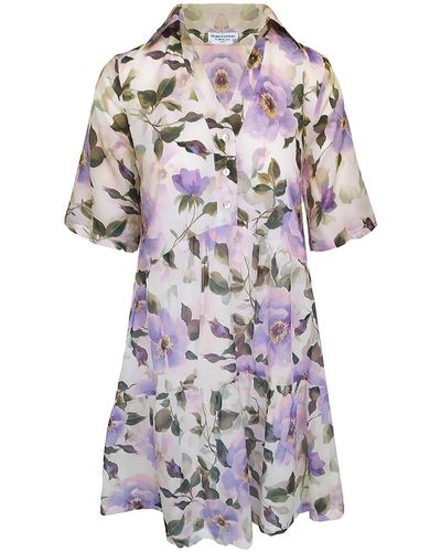 Haris Cotton Printed Voile Cotton Short Shirt Dress - Purple