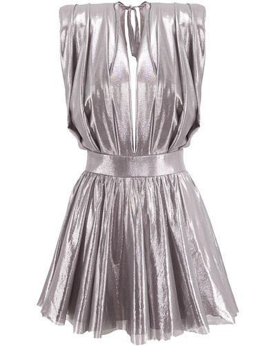 BLUZAT Silver Metallic Mini Dress - Gray