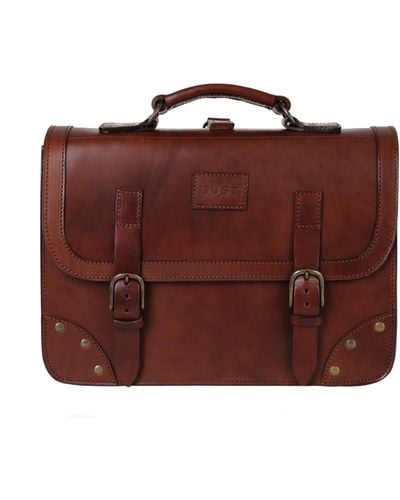 THE DUST COMPANY Leather Briefcase In Cuoio Havana - Brown