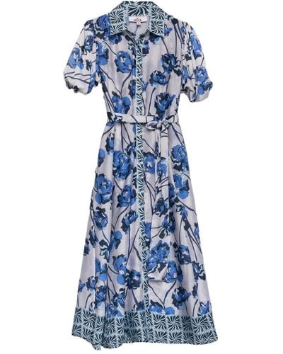 Niza Floral Print Midi Shirt Dress - Blue