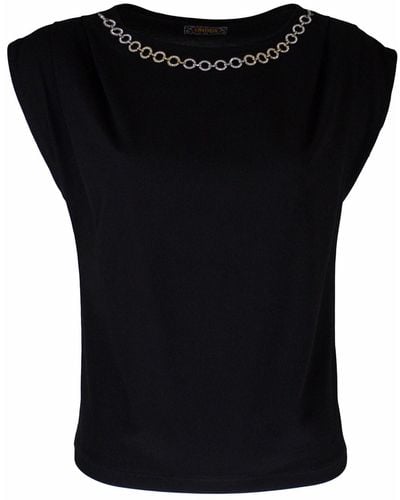 Lalipop Design Adjustable Gold&silver Chain Embellished Cap-sleeve T-shirt - Black