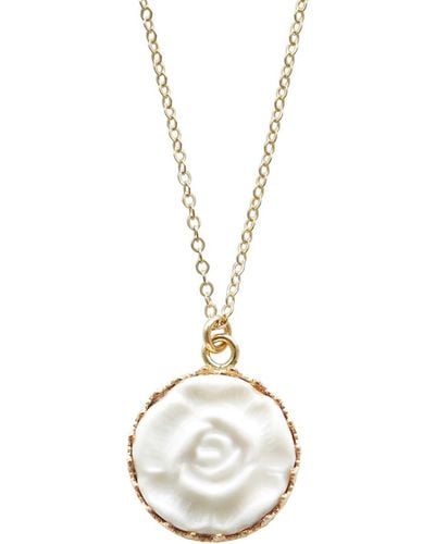 POPORCELAIN Porcelain Moonlight Rose Charm Filled Necklace - Metallic