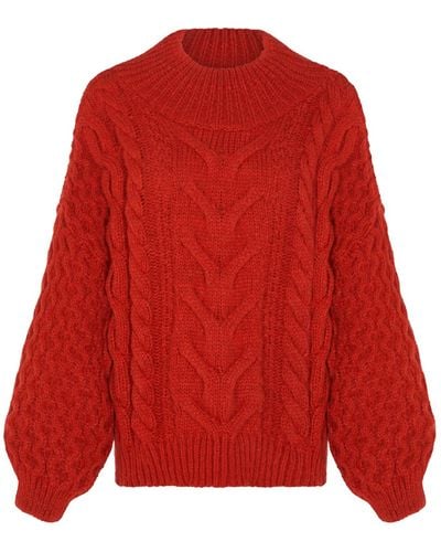 Cara & The Sky Bella Cable Balloon Sleeve Sweater - Red
