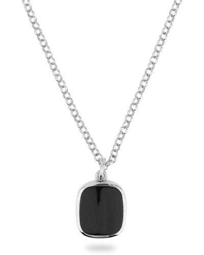 Phira London Jamestown Black Onyx Square Stone Necklace & Pendant - Metallic