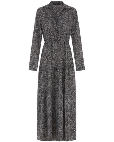 Hortons England Long Sleeve Tiered Maxi Dress - Grey