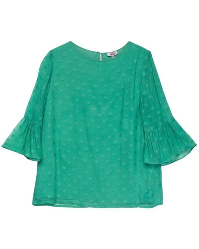 Niza Short Sleeve Blouse With Polka Dot Texture Fabric - Green