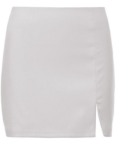 BLUZAT Neutrals Ivoire Mini Skirt With Slit - White