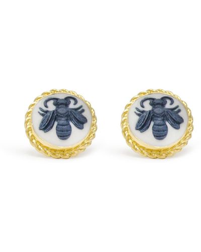Vintouch Italy Queen Bee Cameo Stud Earrings - Metallic