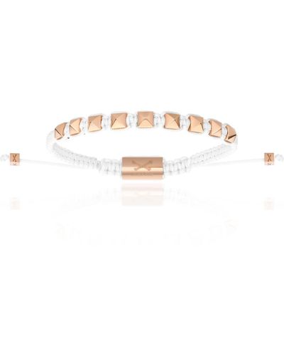 Double Bone Bracelets Pink Gold Studs With Polyester Bracelet - White