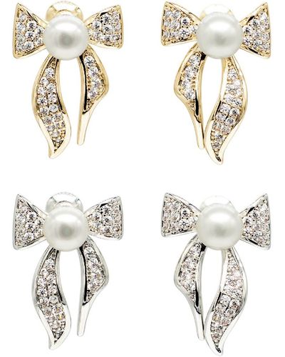 Classicharms Freshwater Pearl Butterfly Stud Earrings Set - Metallic