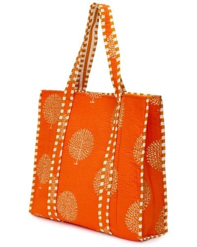 At Last Cotton Tote Bag In Tangerine & Gold - Orange