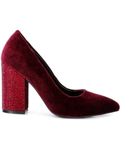 Rag & Co Cyber Girl Burgundy Diamante Block Heeled Court Shoes - Red