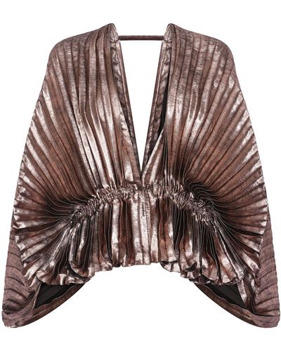 Sunday Archives Donna Pleated Metallic Blouse - Brown